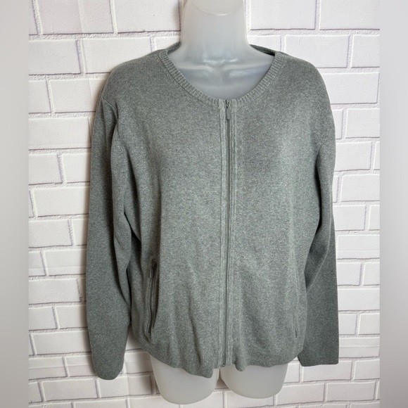 EDDIE BAUER women Classic Gray Zip-Up Sweater/size LP - Picture 2 of 10